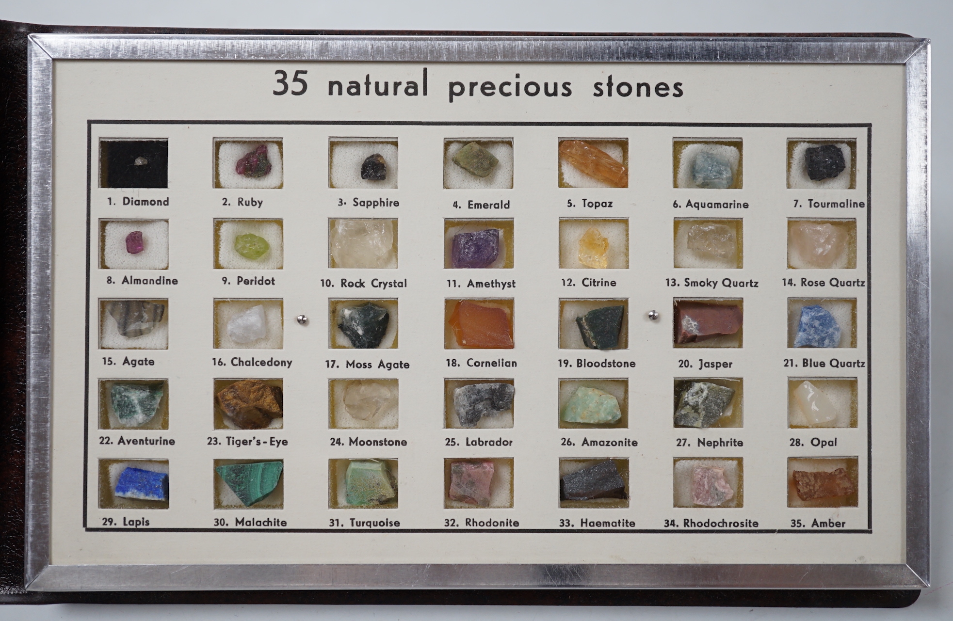 A small presentation booklet containing thirty five natural precious stones.